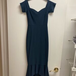 Navy Blue Off the Shoulder Sweetheart Neckline Dress